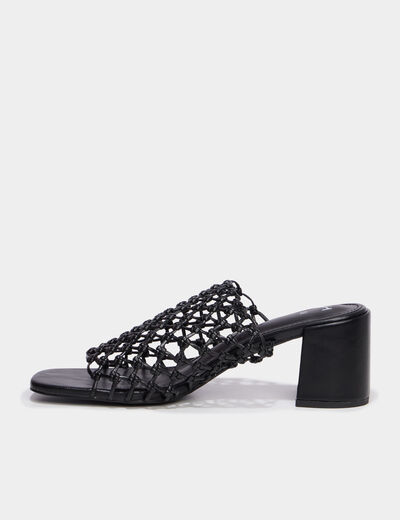 Mules &agrave; talons dessus tress&eacute; noir femme
