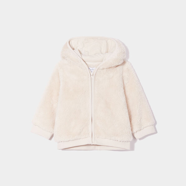 Gilet fausse fourrure zippé à capuche beige bébé garçon