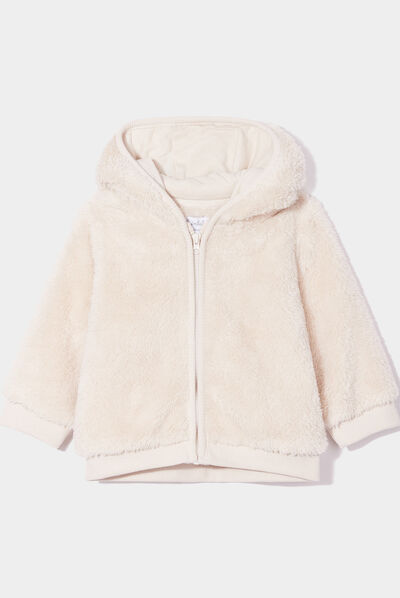 Gilet fausse fourrure zippé à capuche beige bébé garçon