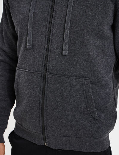 Sweat zippé doublure effet sherpa gris foncé homme