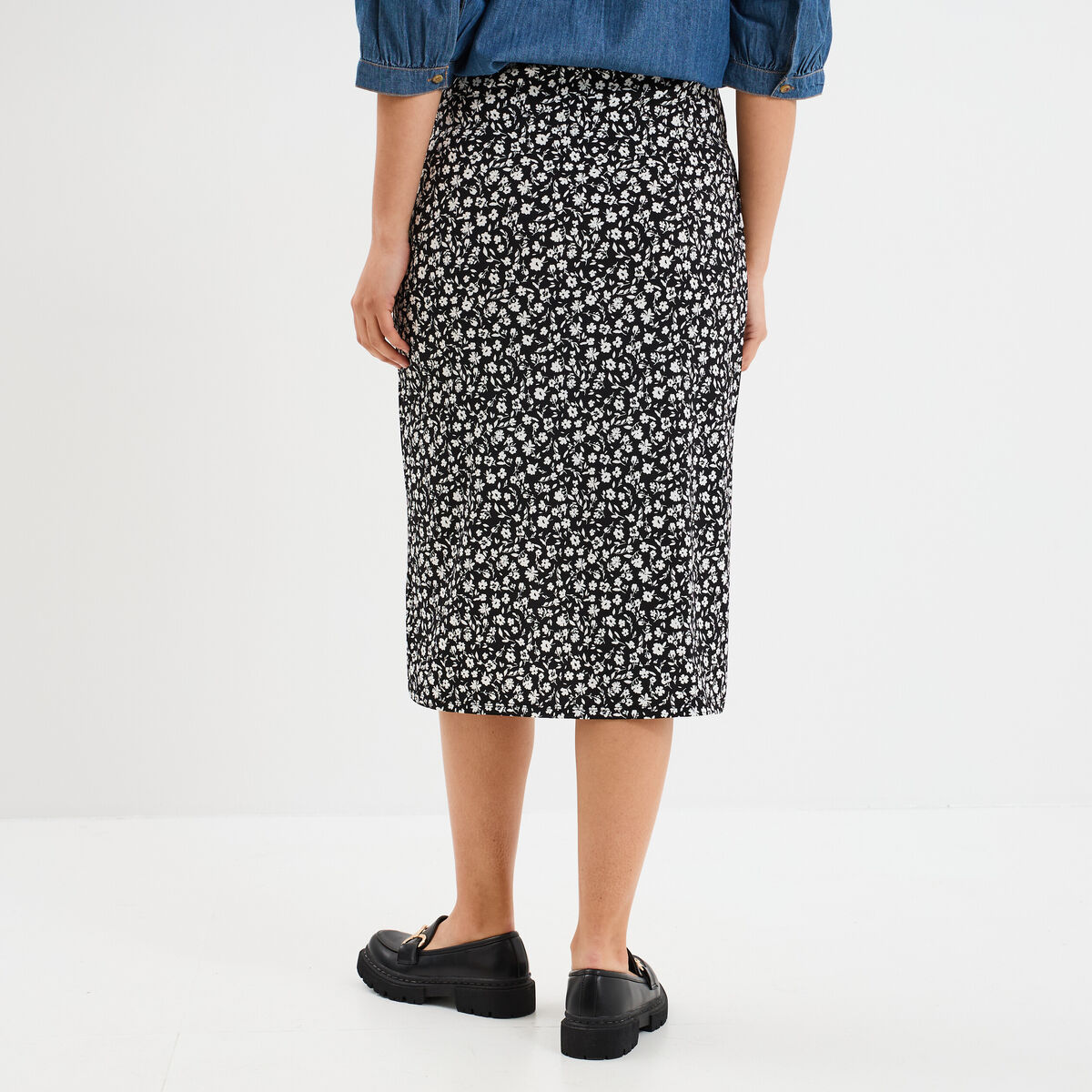Jupe longue portefeuille stretch noir femme