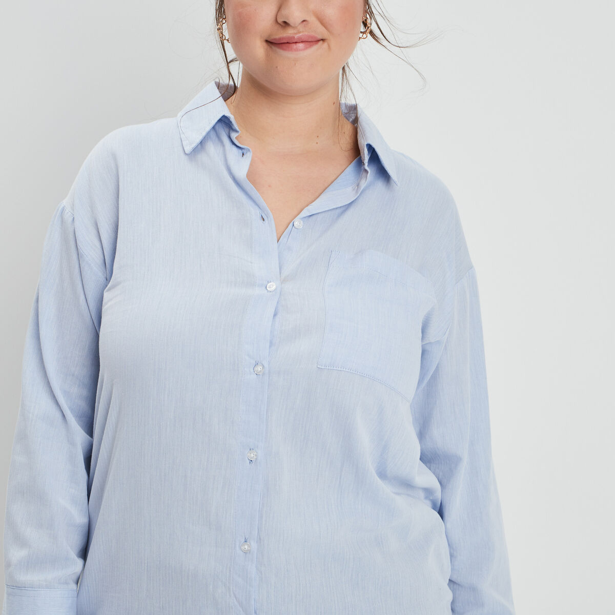 Chemise manches longues bleu clair femme grande taille