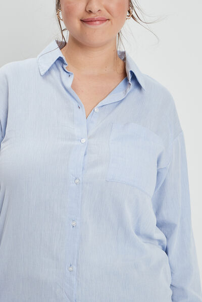 Chemise manches longues bleu clair femme grande taille