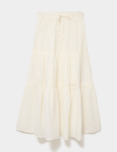 Jupe longue fluide &eacute;vas&eacute;e coton blanc femme