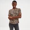 T-shirt coton col rond manches courtes beige moyen femme