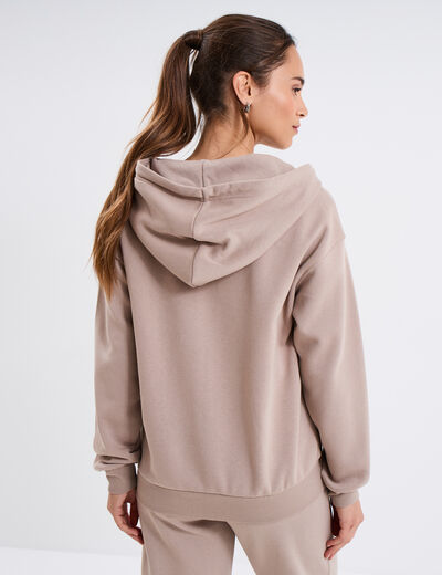 Sweat zippé à capuche beige femme