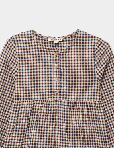 Robe courte trap&egrave;ze &agrave; volants coton marron fille