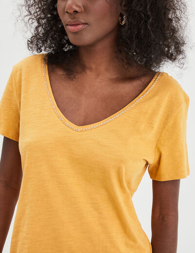 T-shirt à manches courtes jaune moutarde femme