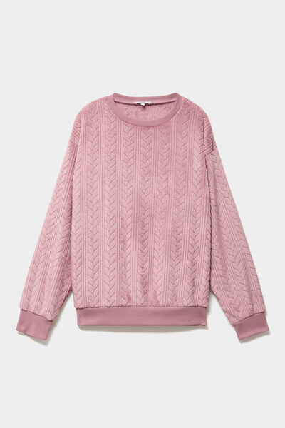 Haut de pyjama sweat polaire torsad&eacute; rose framboise femme