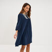 Robe fluide brod&eacute;e manches 3/4 bleu marine femme