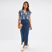 Blouse cr&eacute;pon manches courtes bleu marine femme