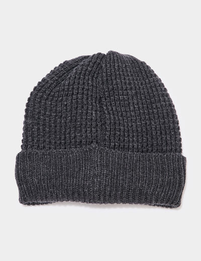 Bonnet tricot&eacute; gris fonc&eacute; homme