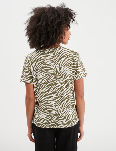 T-shirt coton col rond manches courtes vert kaki femme