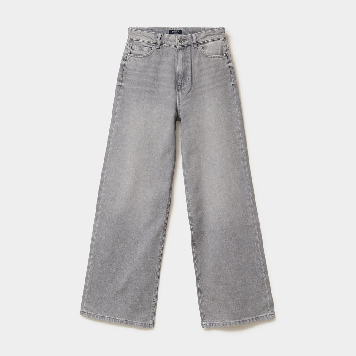 Jean large taille haute coton denim gris femme