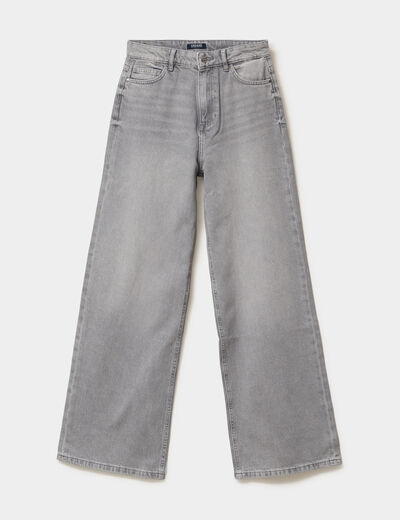 Jean large taille haute coton denim gris femme