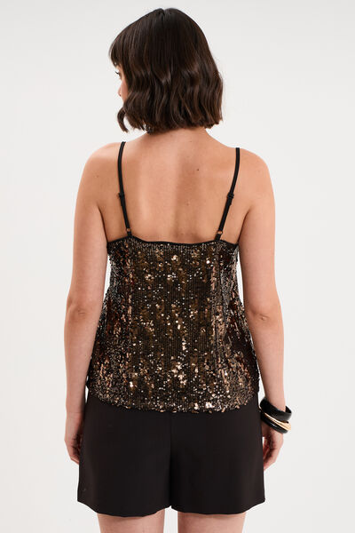 D&eacute;bardeur &agrave; sequins bretelles col V couleur cuivre femme