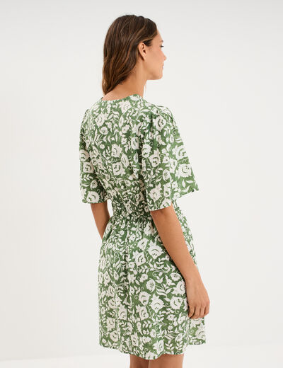 Robe courte taille &eacute;lastiqu&eacute;e vert kaki femme