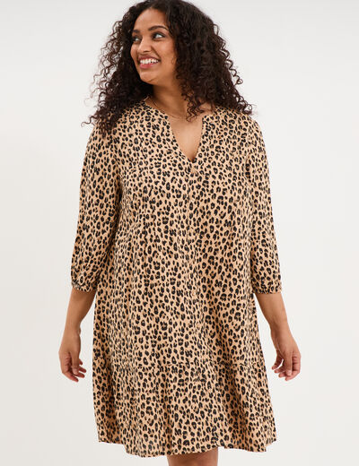 Robe courte fluide &eacute;vas&eacute;e boutonn&eacute;e beige clair femme grande taille