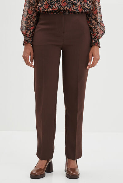 Pantalon city droit à pinces marron foncé femme