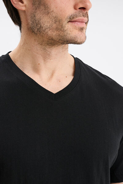 T-shirt manches courtes coton col V noir homme