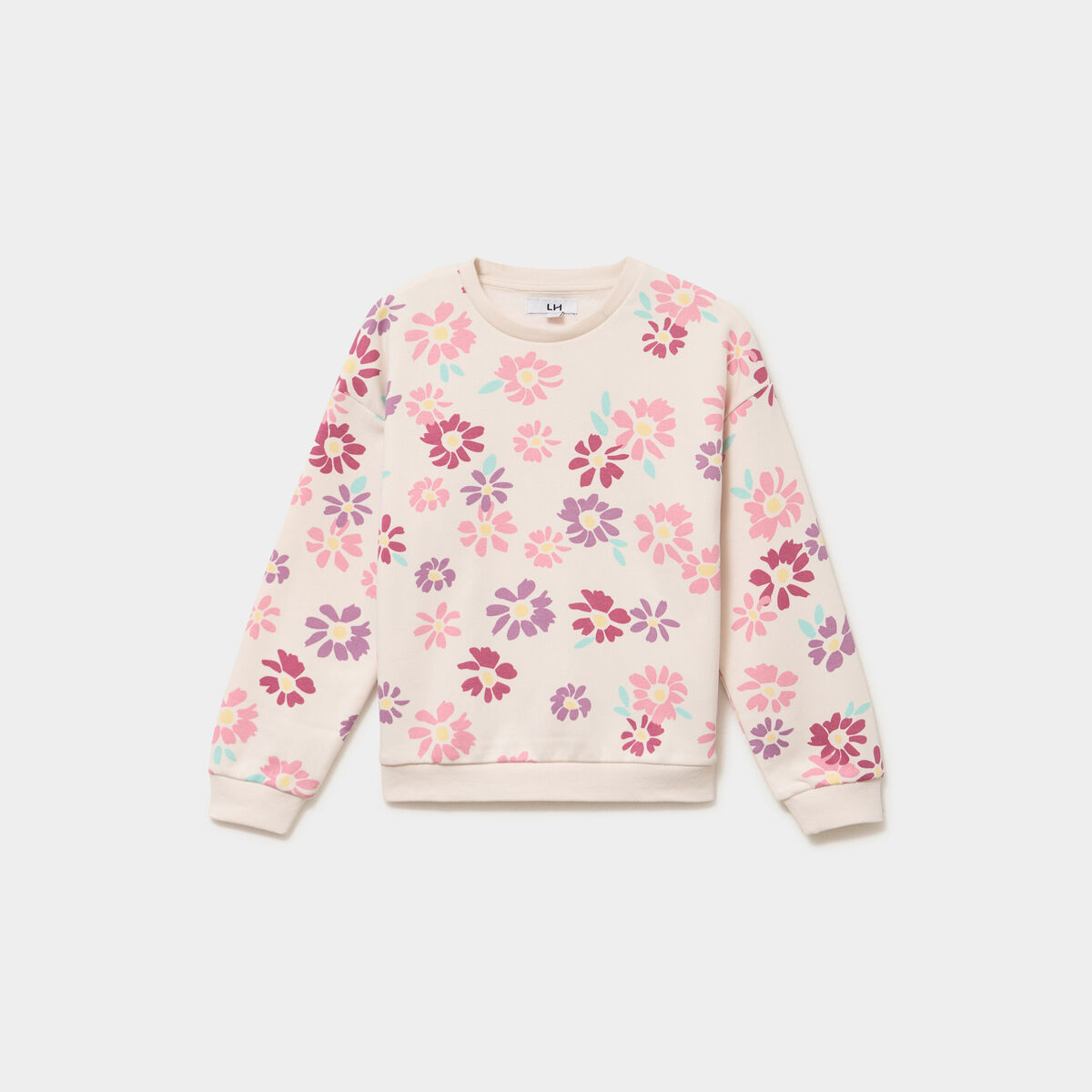 Sweat col rond manches longues beige fille
