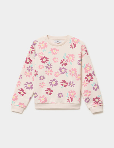 Sweat col rond manches longues beige fille