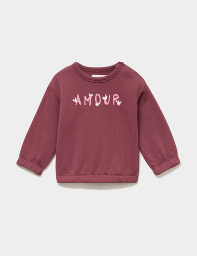 Sweat molletonn&eacute; boutons &eacute;paules bordeaux b&eacute;b&eacute; fille