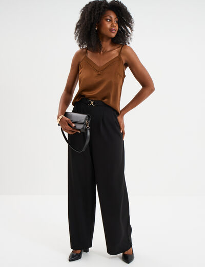Pantalon &agrave; pinces large fluide noir femme