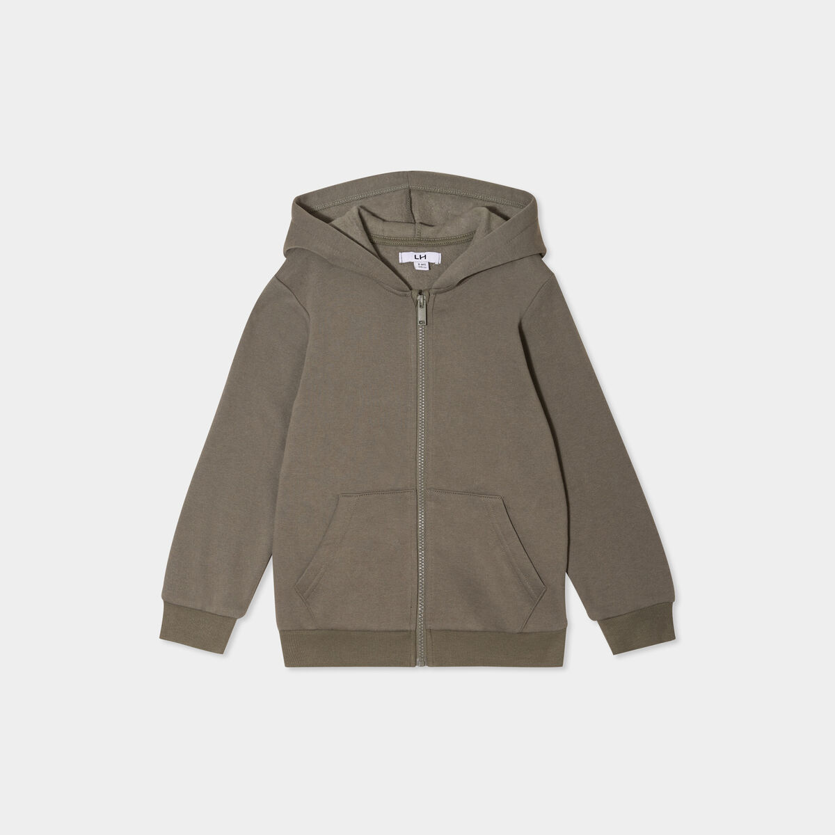 Sweat zipp&eacute; &agrave; capuche molleton vert kaki gar&ccedil;on