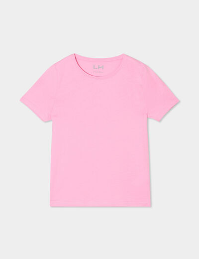 T-shirt manches courtes en coton rose fille