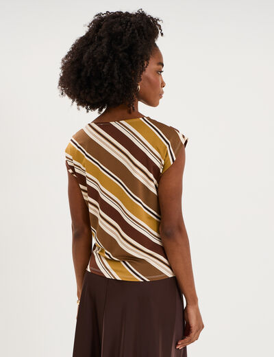 T-shirt asym&eacute;trique avec broche vert kaki femme