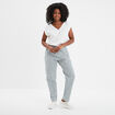 Blouse col V manches courtes lin mélangé blanc femme