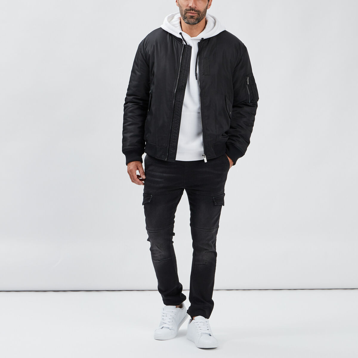 Veste bomber zippée noir homme