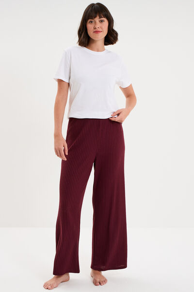 Pantalon de pyjama droit c&ocirc;tel&eacute; prune femme