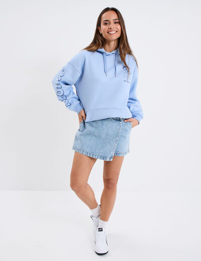 Sweat hoodie &agrave; capuche Stitch Lilo bleu ciel femme