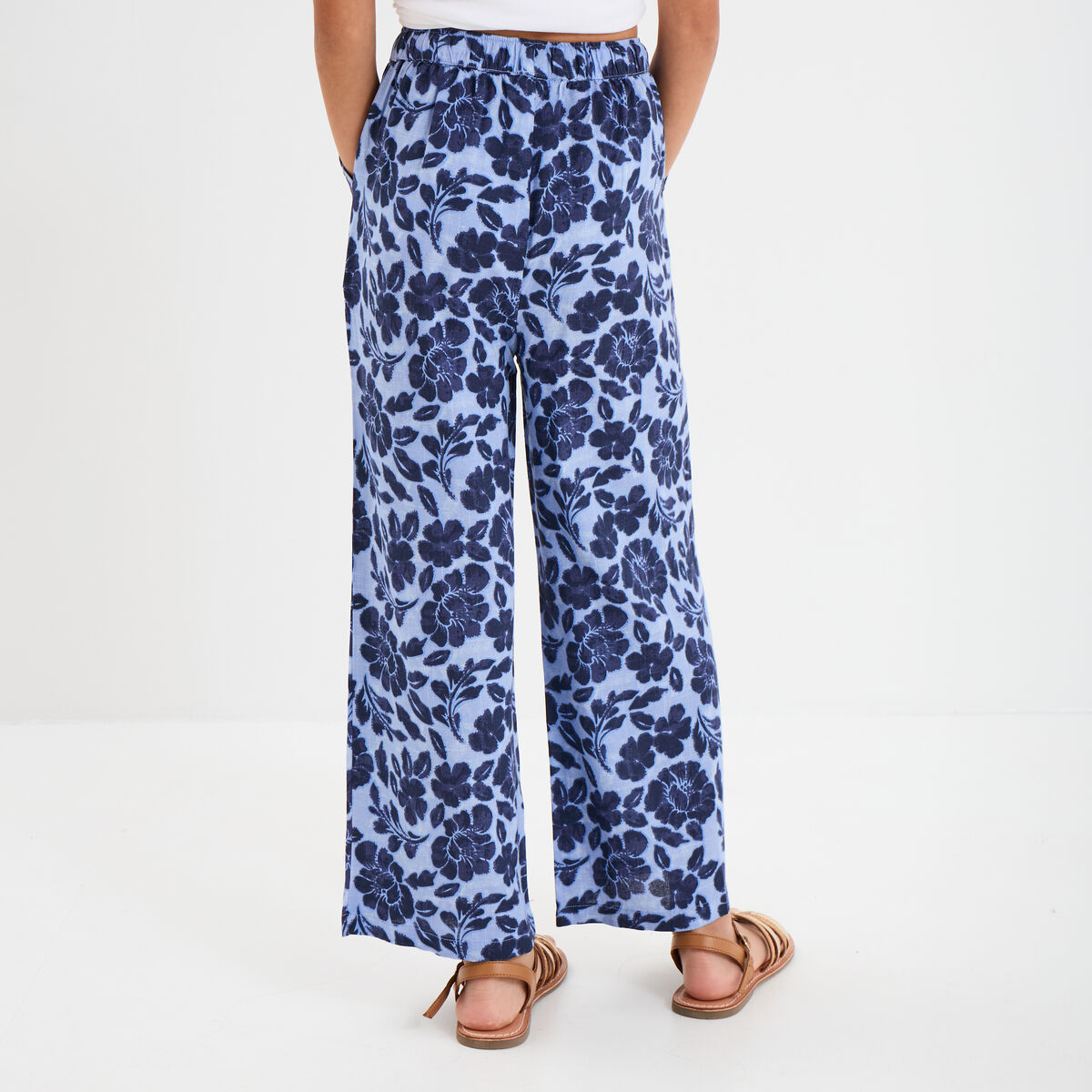 Pantalon fluide large taille &eacute;lastiqu&eacute;e bleu fille