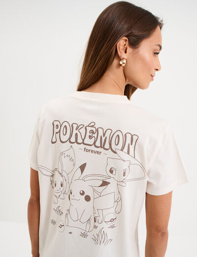 T-shirt manches courtes coton Pok&eacute;mon ivoire femme