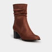 Bottines plissées aspect daim à talons marron femme