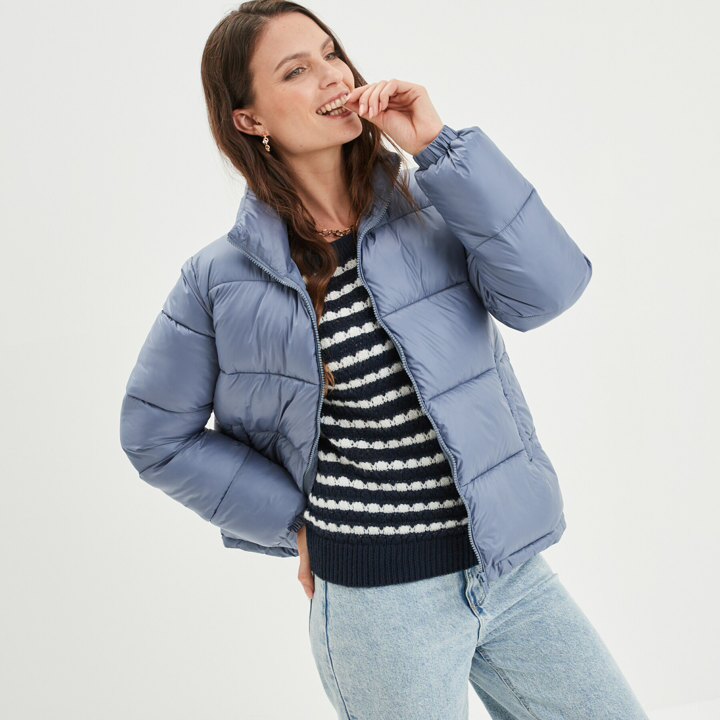 Doudoune col montant zippée bleu gris femme CREEKS