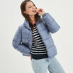Doudoune col montant zippée bleu gris femme