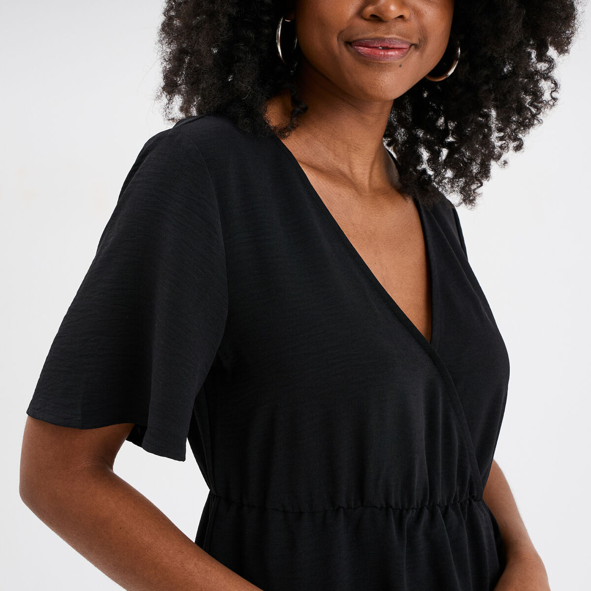 Robe courte effet portefeuille fluide noir femme