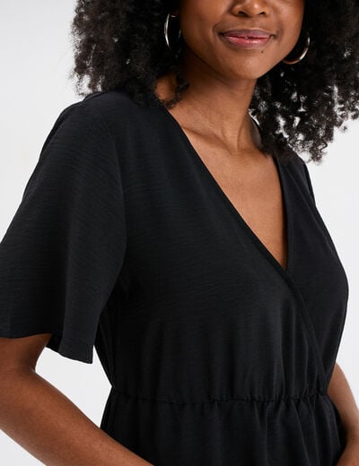 Robe courte effet portefeuille fluide noir femme