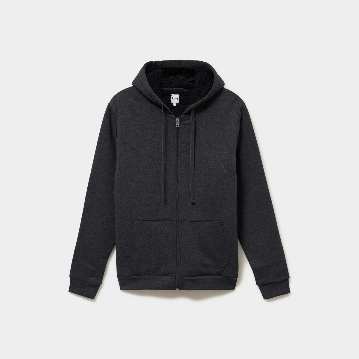 Sweat zipp&eacute; doublure effet sherpa gris fonc&eacute; homme