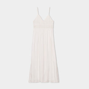 Robe longue évasée buste macramé blanc femme