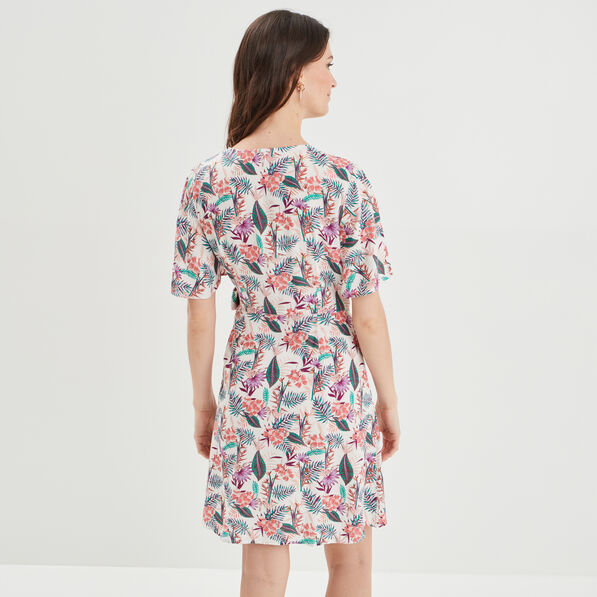 Robe courte portefeuille ecru femme