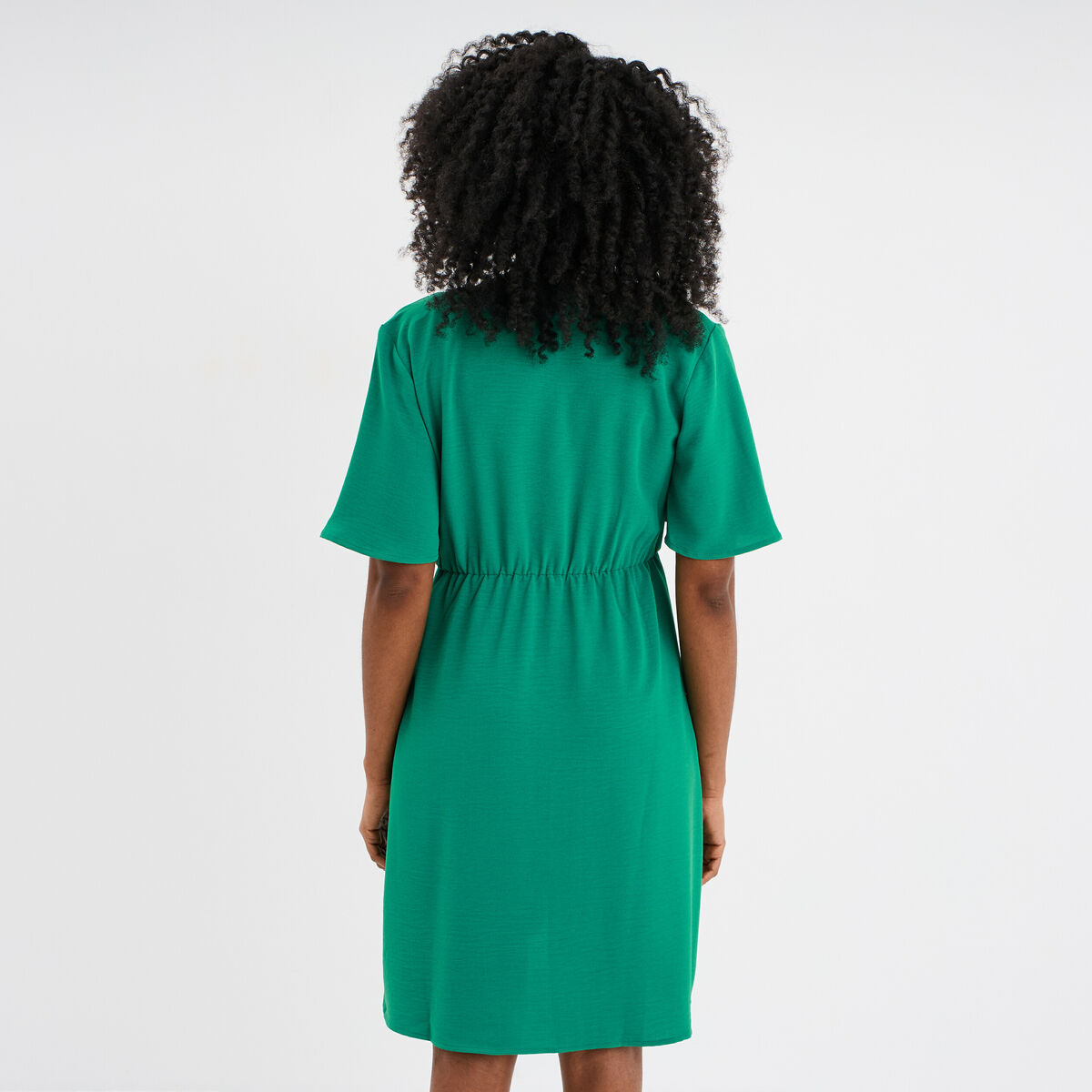 Robe courte effet portefeuille fluide vert femme