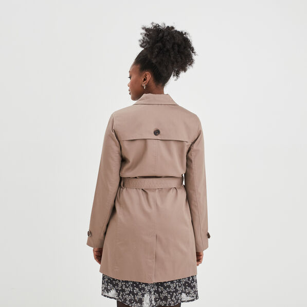 Trench mi-long ceinturé ajusté marron femme