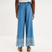 Pantalon avec broderie taille haute denim double stone femme