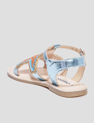 Sandales avec perles en cuir Creeks bleu fille