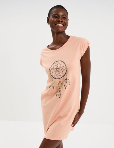 Chemise de nuit courte col rond rose clair femme